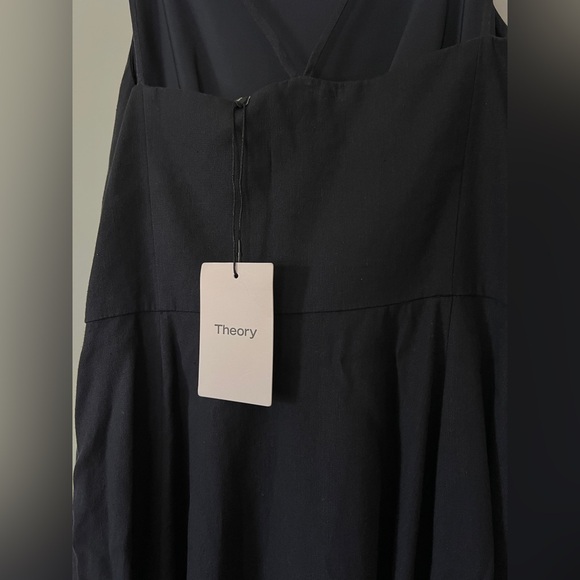 Theory Square Neck Good Linen Midi Dress Strappy Square Neck Navy Blue Size 2 - Picture 11 of 12